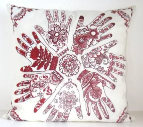 16" X 16" Embroidered Red Hand Women Pillow Case Gift