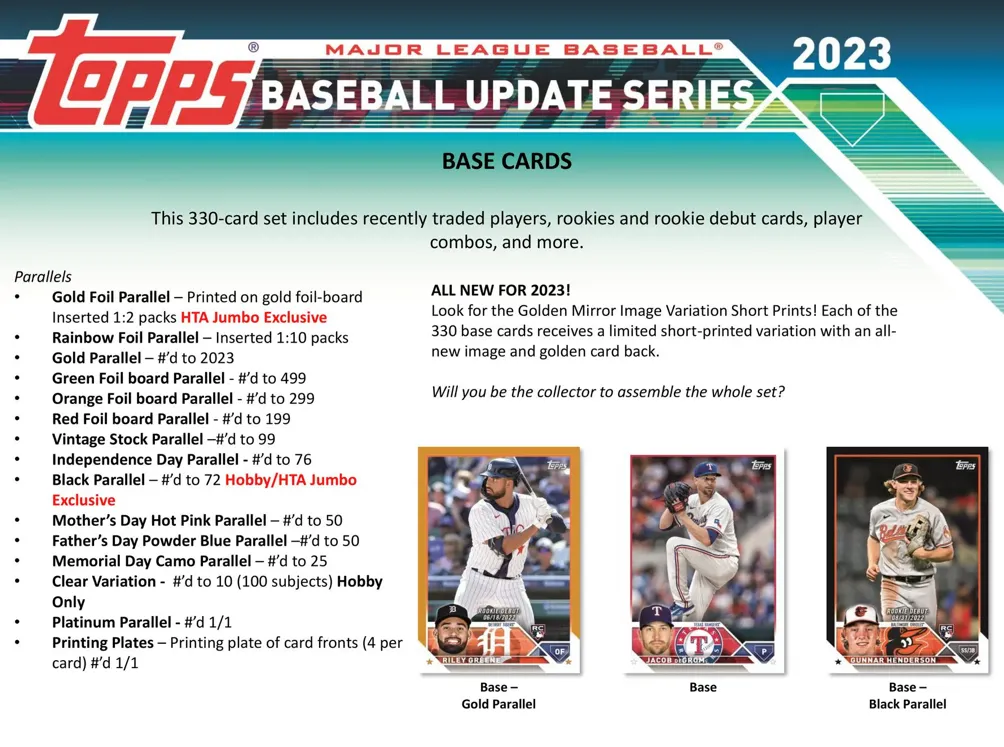 2023 Topps Update Series Baseball Hobby Jumbo Box 10 Packs Per Box, 46 Cards Per Pack