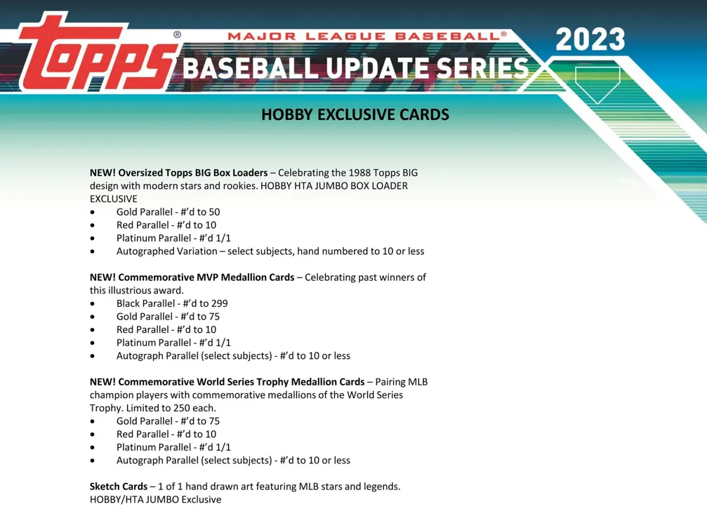 2023 Topps Update Series Baseball Hobby Jumbo Box 10 Packs Per Box, 46 Cards Per Pack