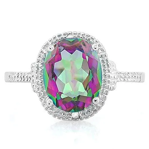 2.51 CT MYSTIC GEMSTONE & DIAMOND 925 STERLING SILVER RING