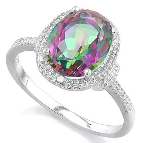 2.51 CT MYSTIC GEMSTONE & DIAMOND 925 STERLING SILVER RING