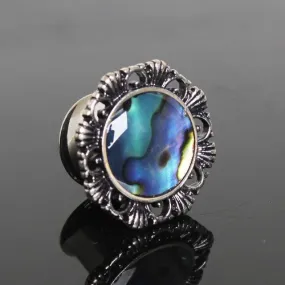 316L Stainless Steel Ornate Plug with Natural Abalone Inlay