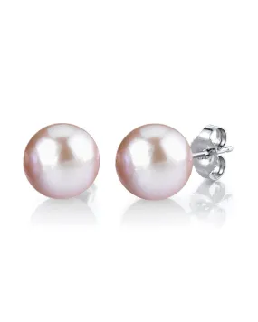 8mm Pink Freshwater Round Pearl Stud Earrings