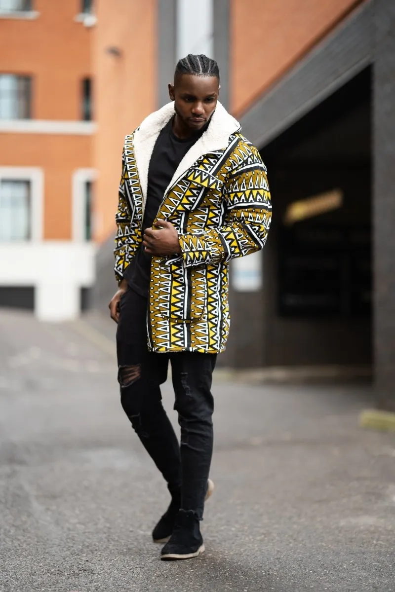 African Winter Coat In Earthy Mud Cloth