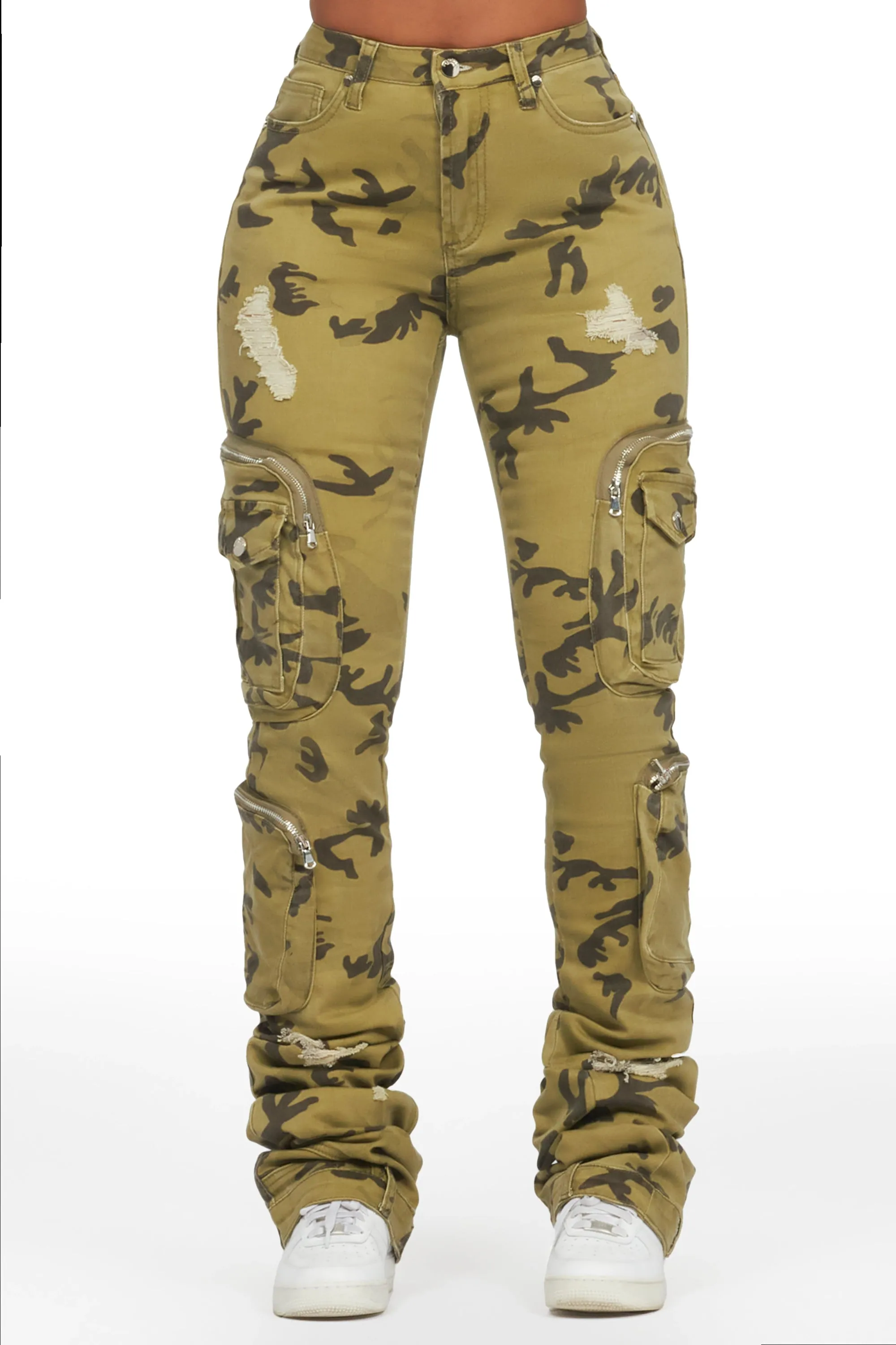 Alisson Green Camo Cargo Super Stacked Jean