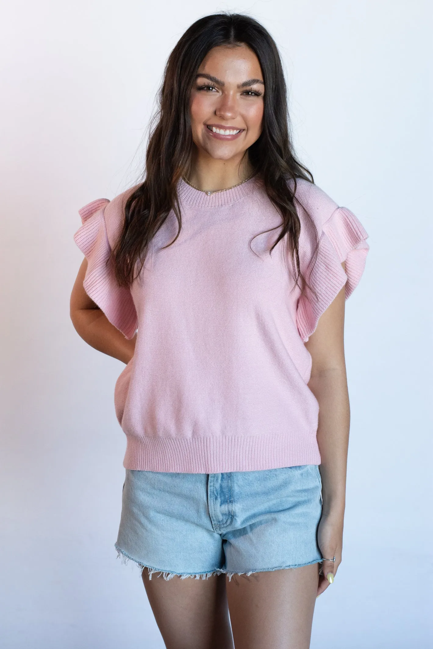 All to Myself Baby Pink Short Sleeve Knit Top