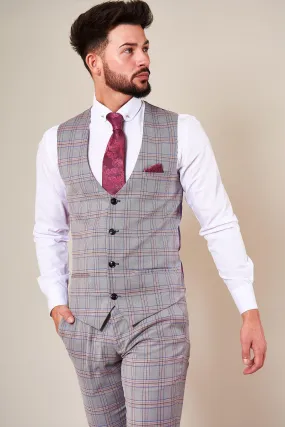 ALVIN - Grey Pink Check Single Breasted Waistcoat