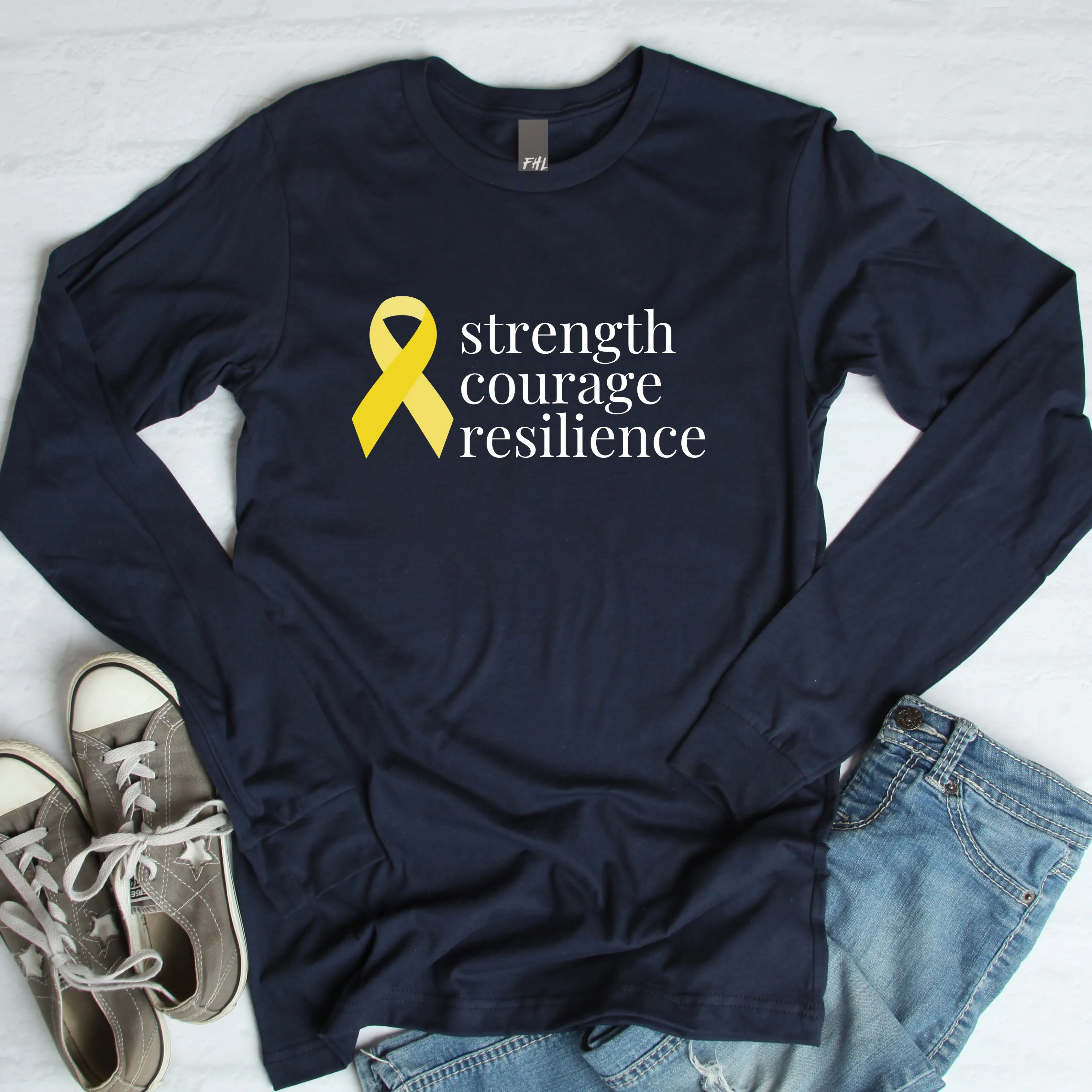 Angiosarcoma | Sarcoma "strength courage resilience" Ribbon Long Sleeve Tee