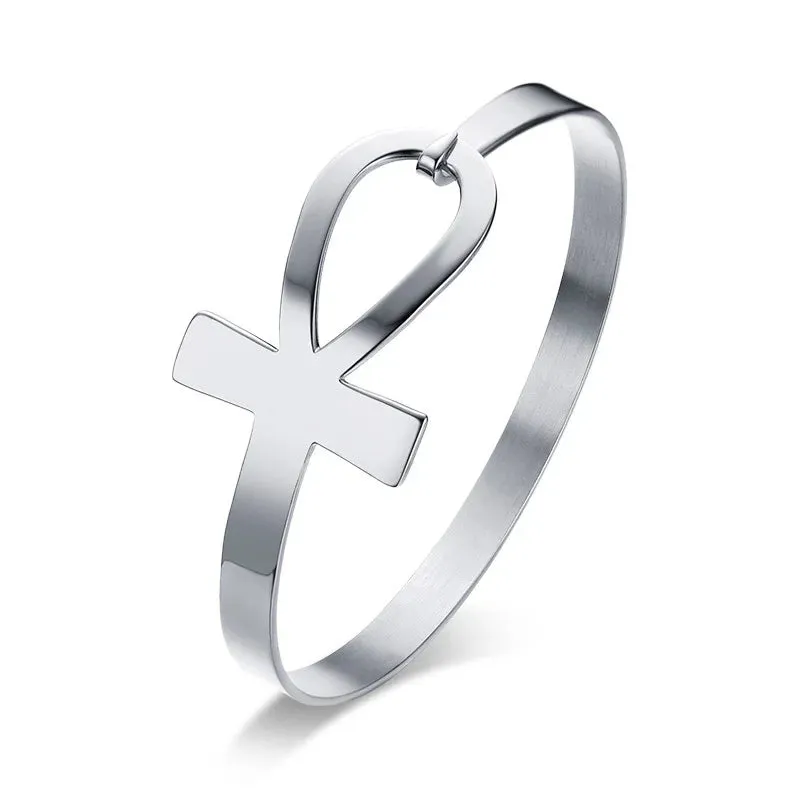 Ankh Cross Stainless Steel Key of Life Bangle Bracelet