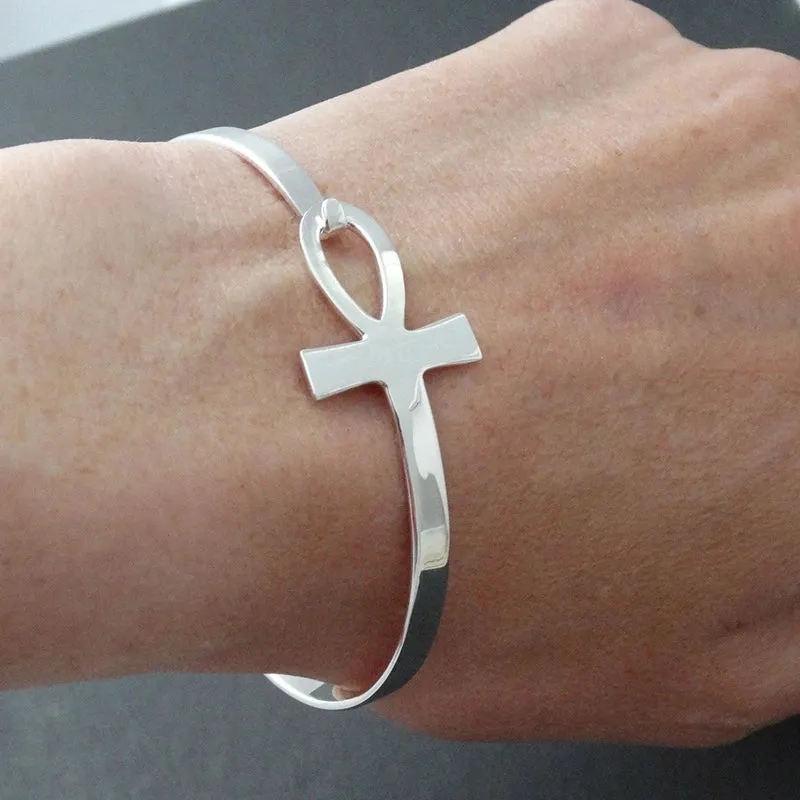 Ankh Cross Stainless Steel Key of Life Bangle Bracelet