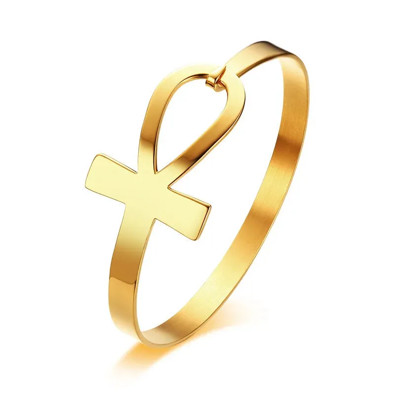 Ankh Cross Stainless Steel Key of Life Bangle Bracelet