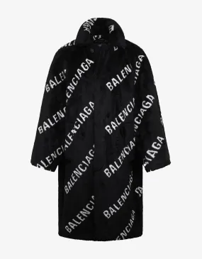 Balenciaga Logo Oversized Faux Fur Coat