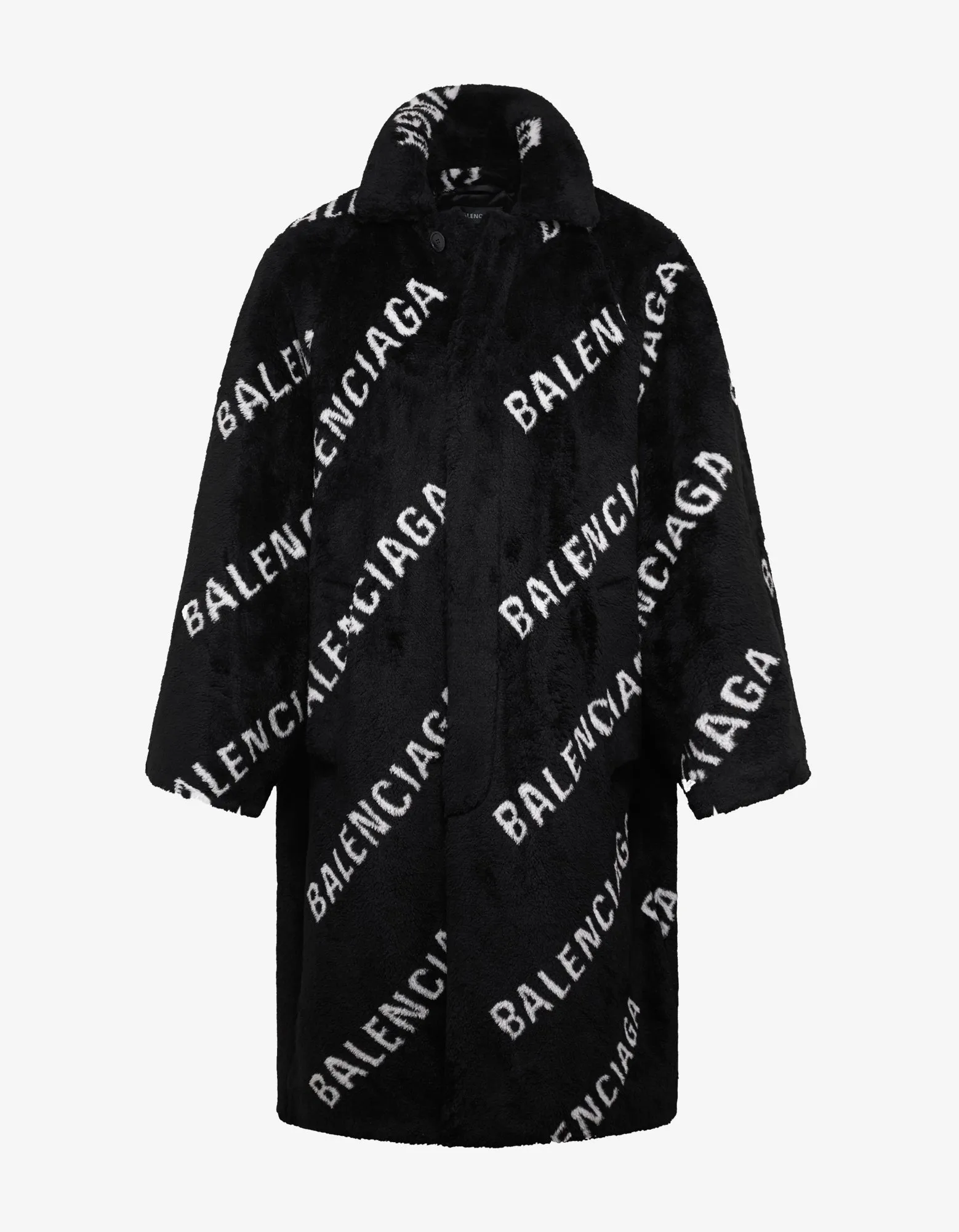 Balenciaga Logo Oversized Faux Fur Coat