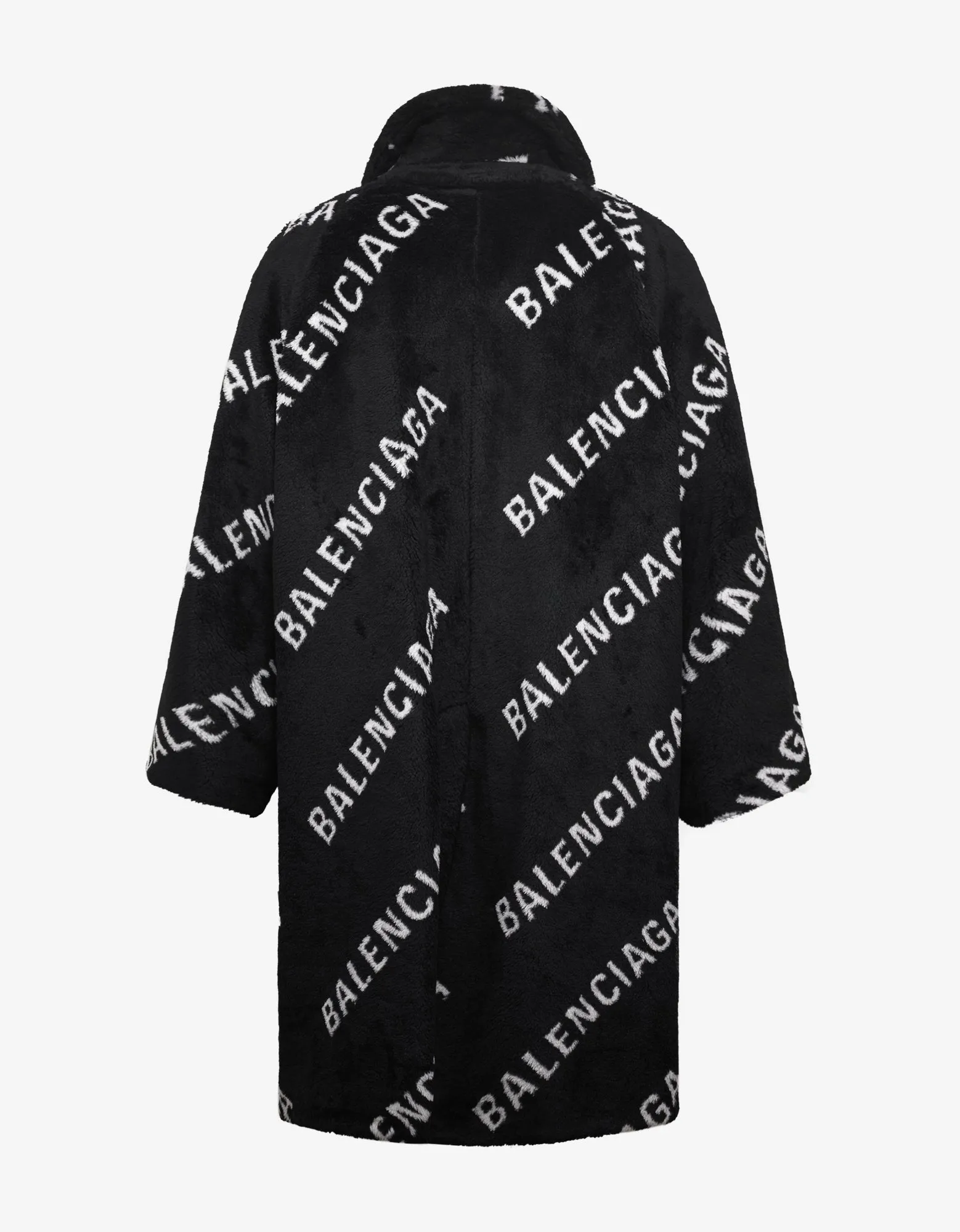 Balenciaga Logo Oversized Faux Fur Coat