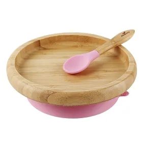 Bamboo Suction Classic Plate & Spoon Pink