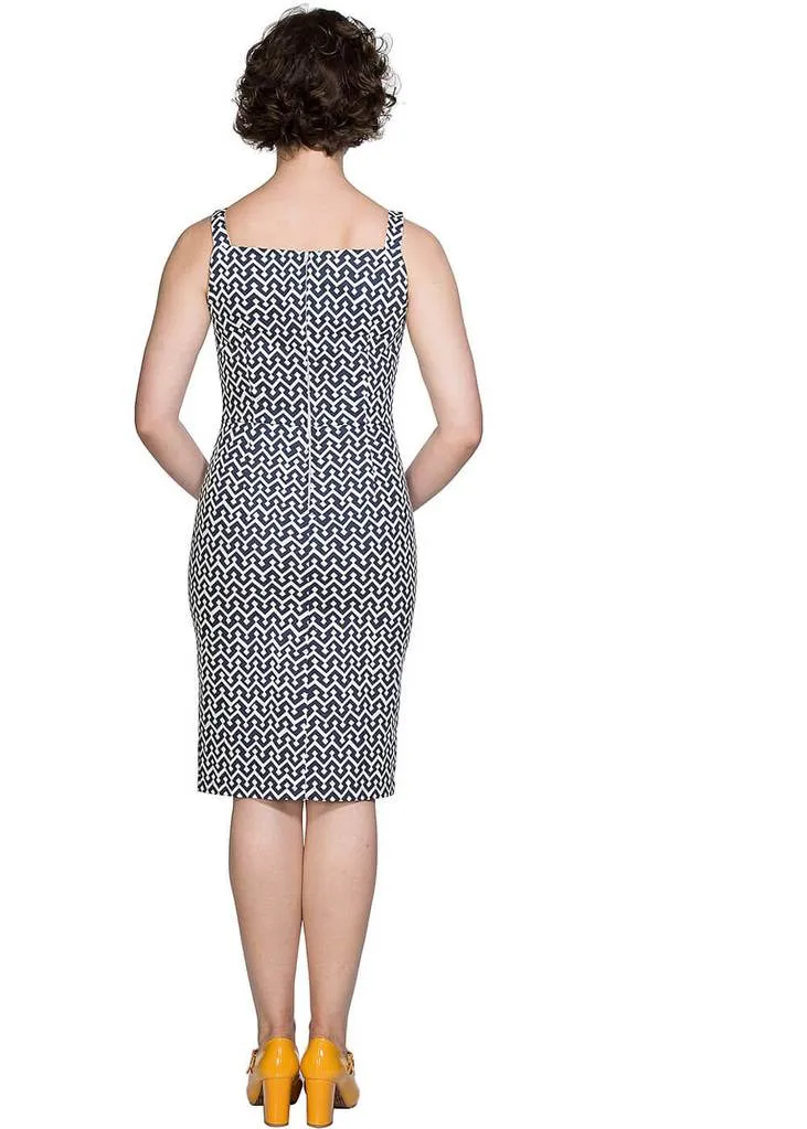 Banned Tile 60's Pencil Dress Navy