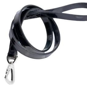 Belmont Dog Leash in Black Patent & Nickel