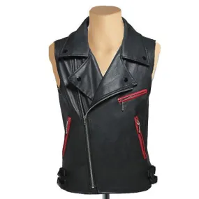 Biker leather vest with contrast zipper