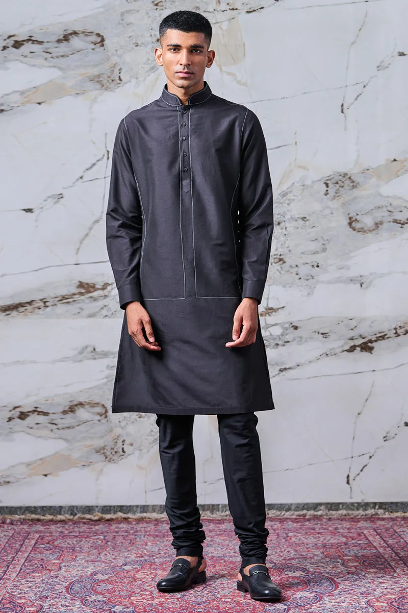 Black Kurta With Shadow Bundi Stitch Detail