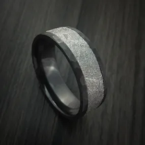 Black Titanium Hammered Men's Ring with Gibeon Meteorite Inlay Custom Made