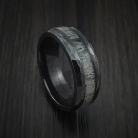 Black Zirconium and Antler Hammered Men's Ring Custom Made Band