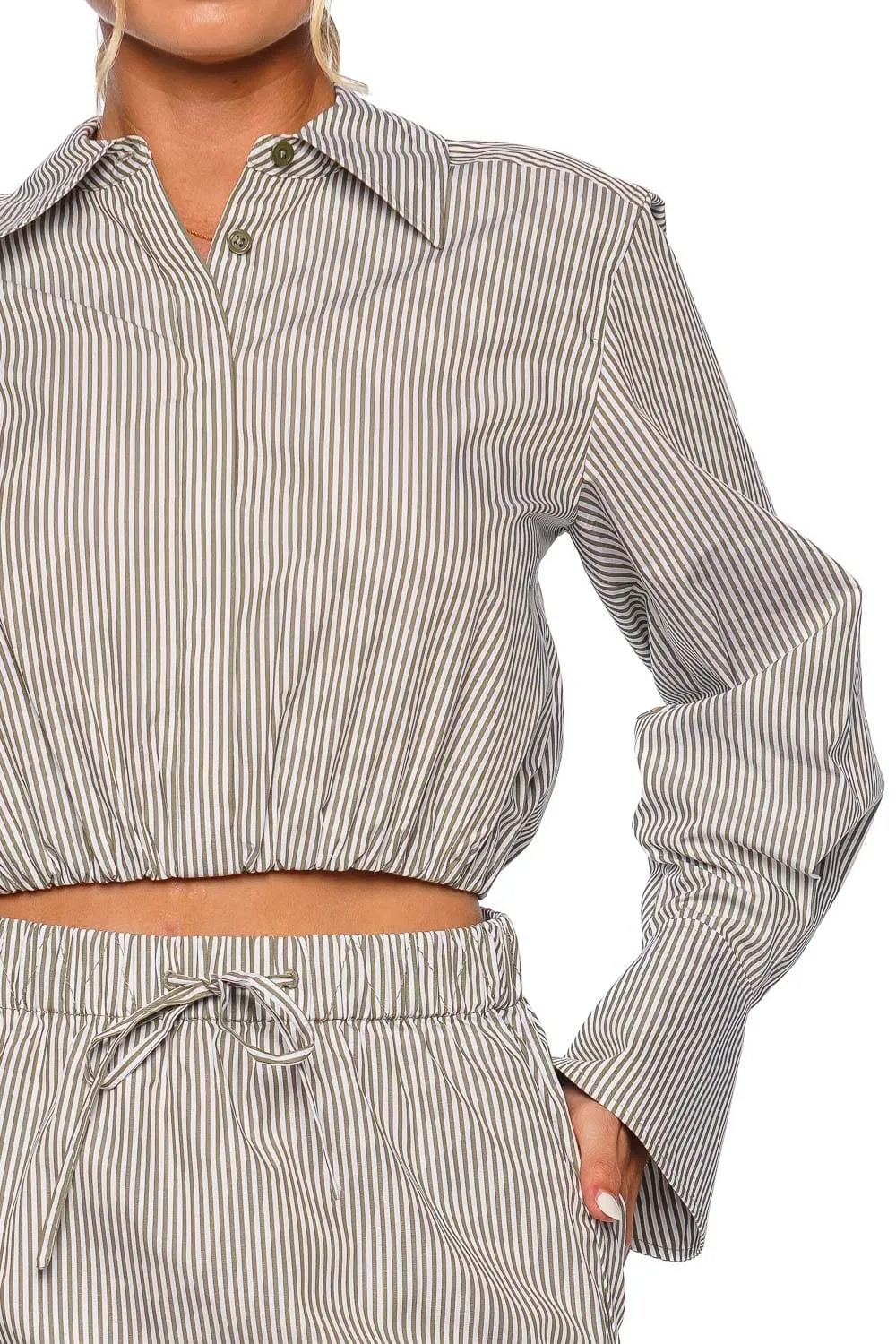 Blythe Striped Button Down Crop Top