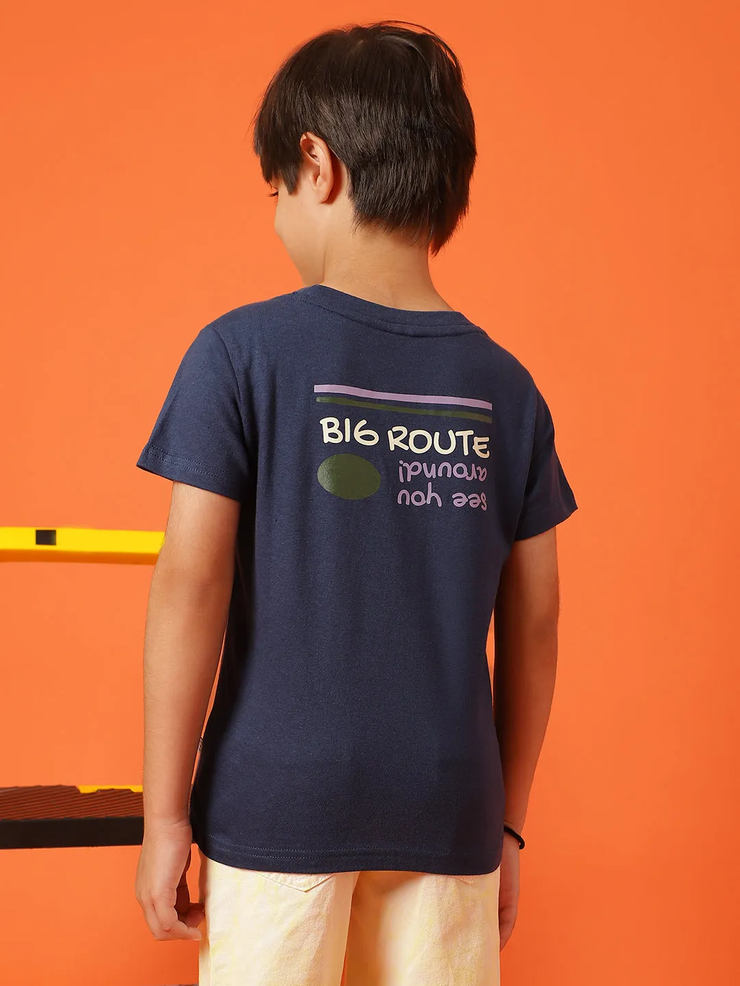 Boys Navy Blue Cotton Regular Printed T-shirt