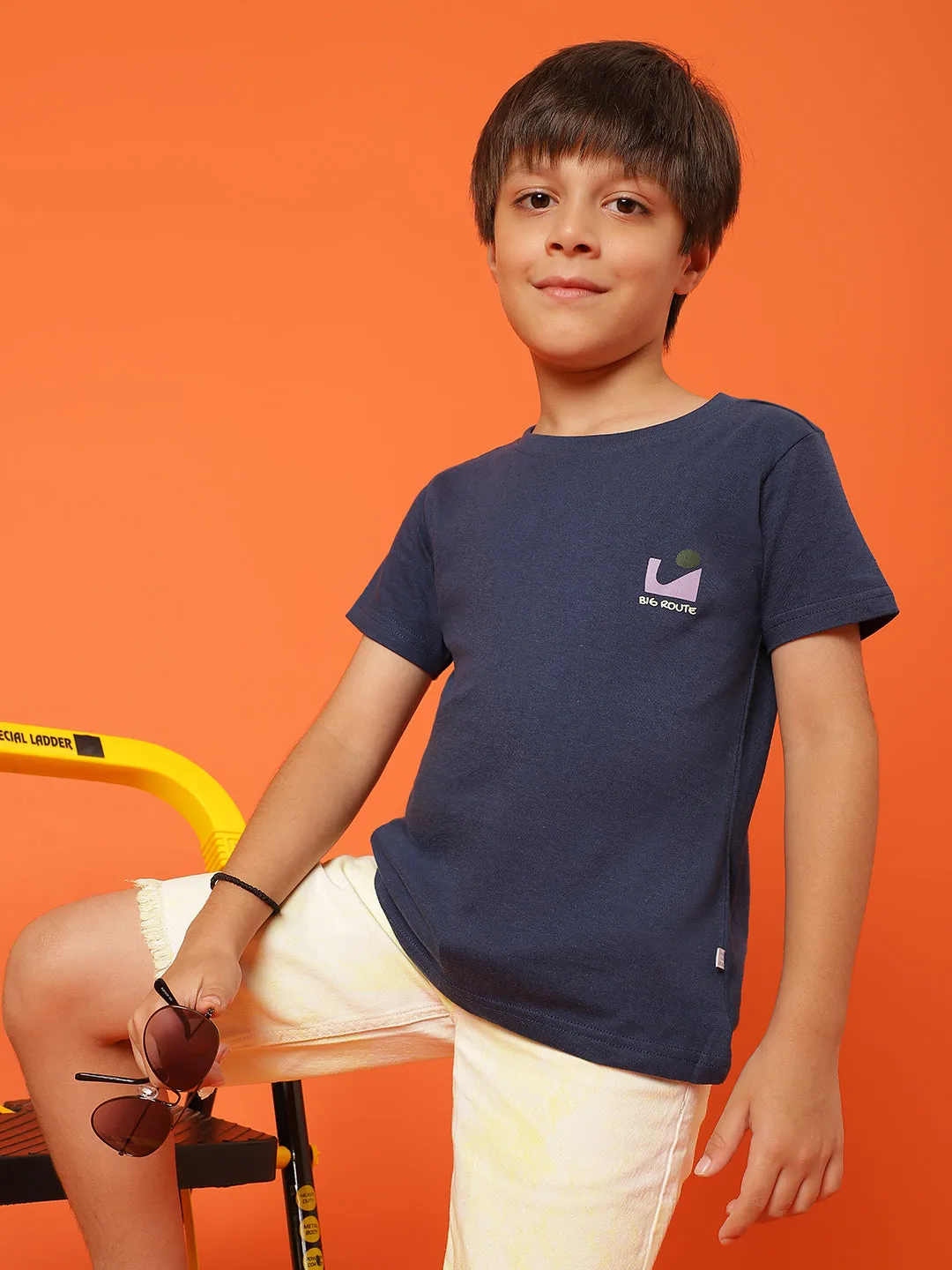 Boys Navy Blue Cotton Regular Printed T-shirt