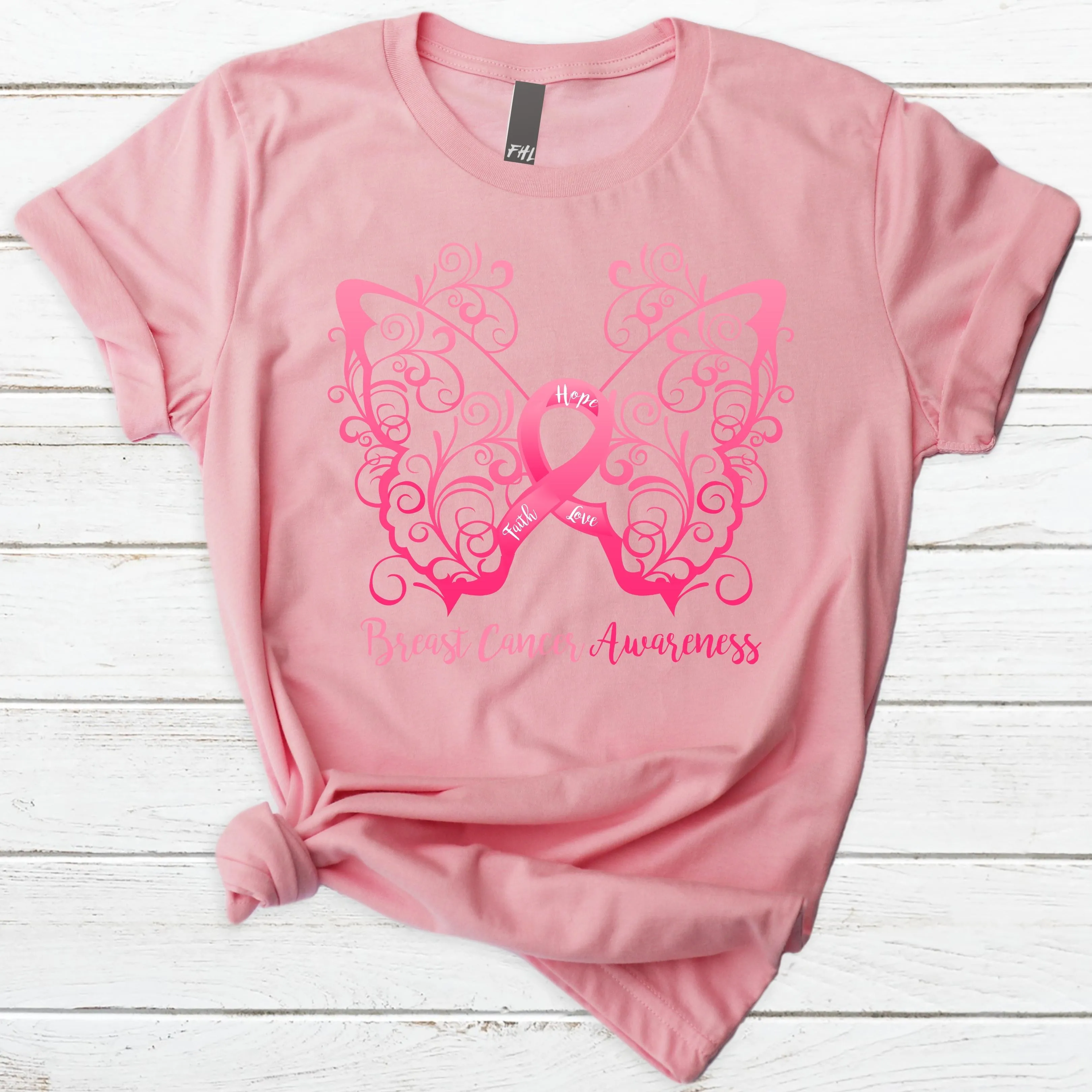 Breast Cancer Awareness Filigree Butterfly Pink T-Shirt