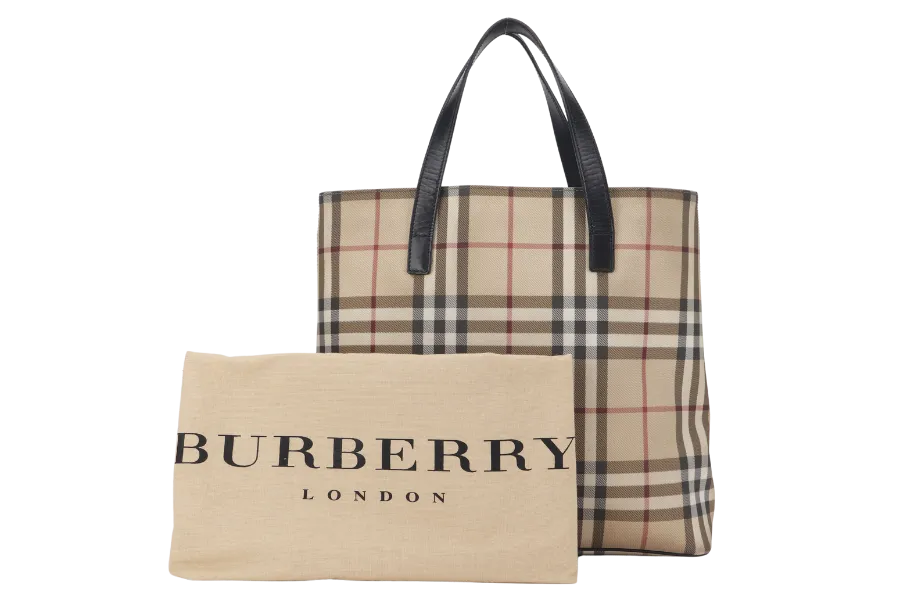 BURBERRY NOVA CHECK TOTE PVC LEATHER BLACK WITH DUST COVER