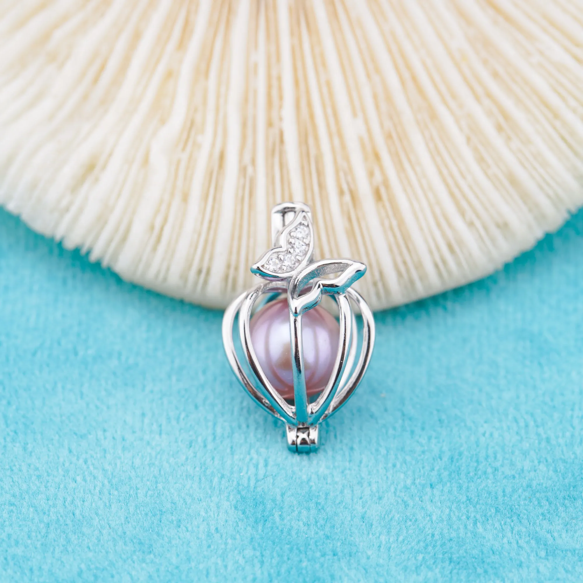 C030093 sterling silver Freshwater pearl cage pendant necklace jewelry locket for pearl party