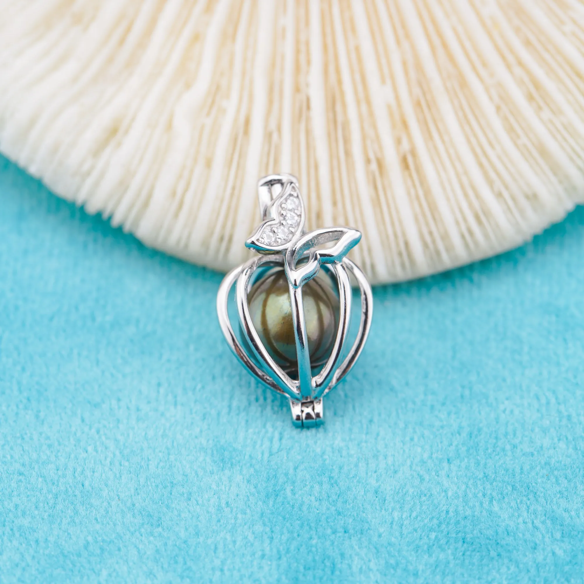 C030093 sterling silver Freshwater pearl cage pendant necklace jewelry locket for pearl party