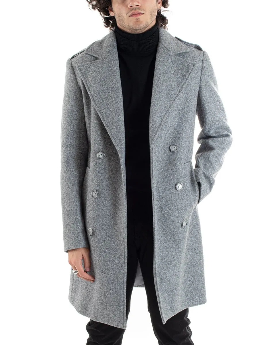 Cappotto Doppiopetto Uomo Giacca Con Cintura Giaccone Lungo Grigio Giubbotto Elegante GIOSAL-G2979A