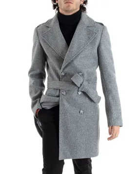 Cappotto Doppiopetto Uomo Giacca Con Cintura Giaccone Lungo Grigio Giubbotto Elegante GIOSAL-G2979A