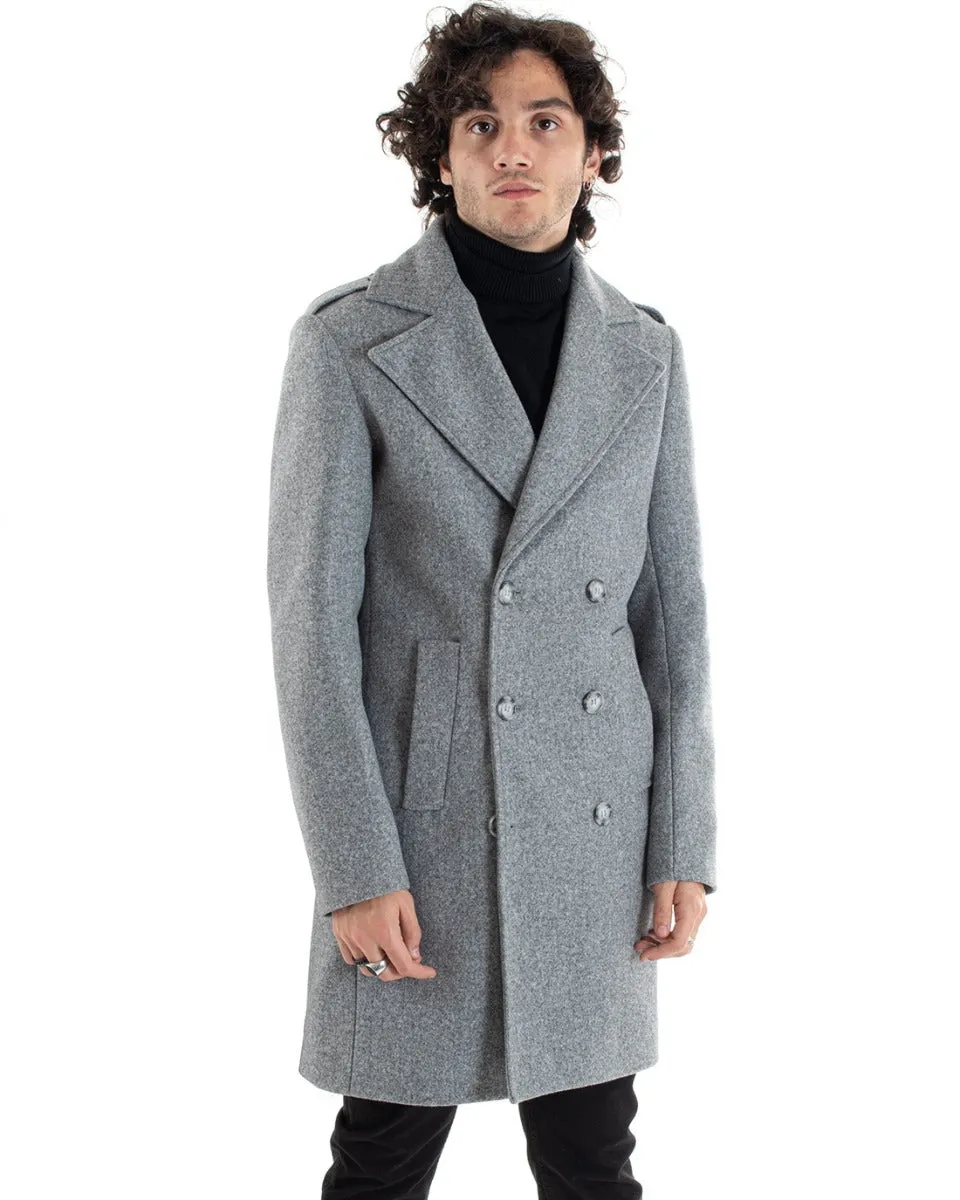 Cappotto Doppiopetto Uomo Giacca Con Cintura Giaccone Lungo Grigio Giubbotto Elegante GIOSAL-G2979A