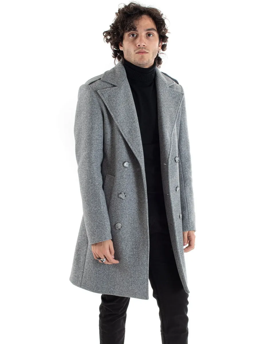 Cappotto Doppiopetto Uomo Giacca Con Cintura Giaccone Lungo Grigio Giubbotto Elegante GIOSAL-G2979A