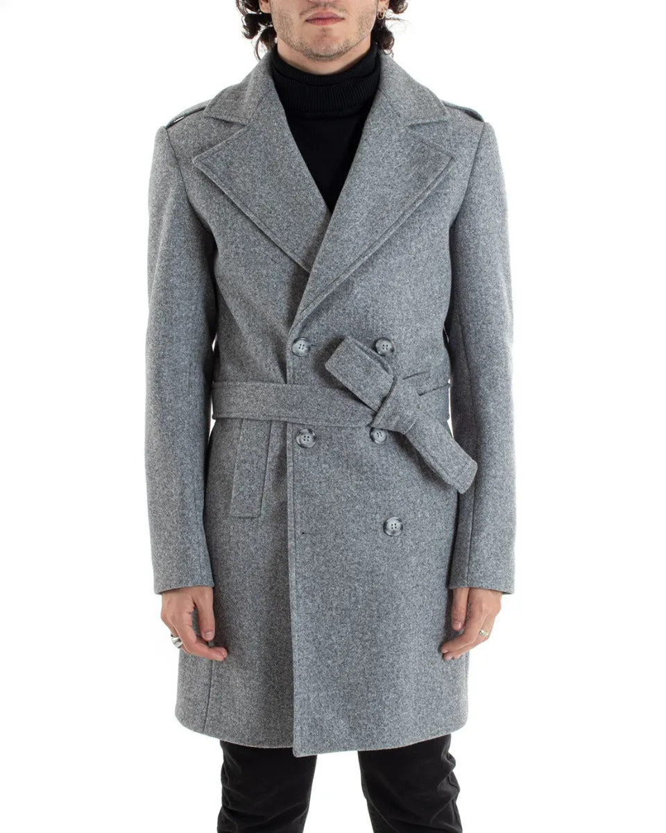 Cappotto Doppiopetto Uomo Giacca Con Cintura Giaccone Lungo Grigio Giubbotto Elegante GIOSAL-G2979A