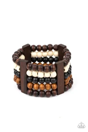 Caribbean Catwalk Multi Brown, Black and White Wood Bracelet - Paparazzi Accessories