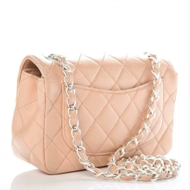 Chanel Classic Quilted Mini Rectangular Flap Beige Lambskin Leather Cross Body