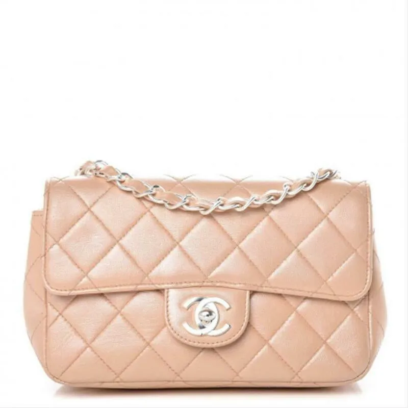 Chanel Classic Quilted Mini Rectangular Flap Beige Lambskin Leather Cross Body