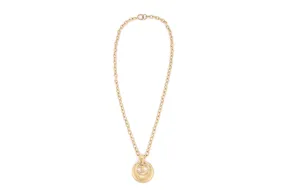 Chanel Gold Plated Necklace with Large Diameter 5cm CC Pendant, long 72cm, with Box