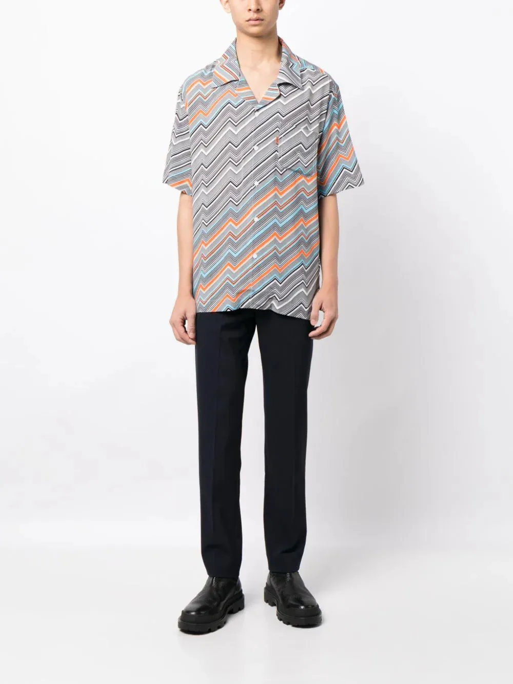 Chevron-Print Camp-Collar Shirt