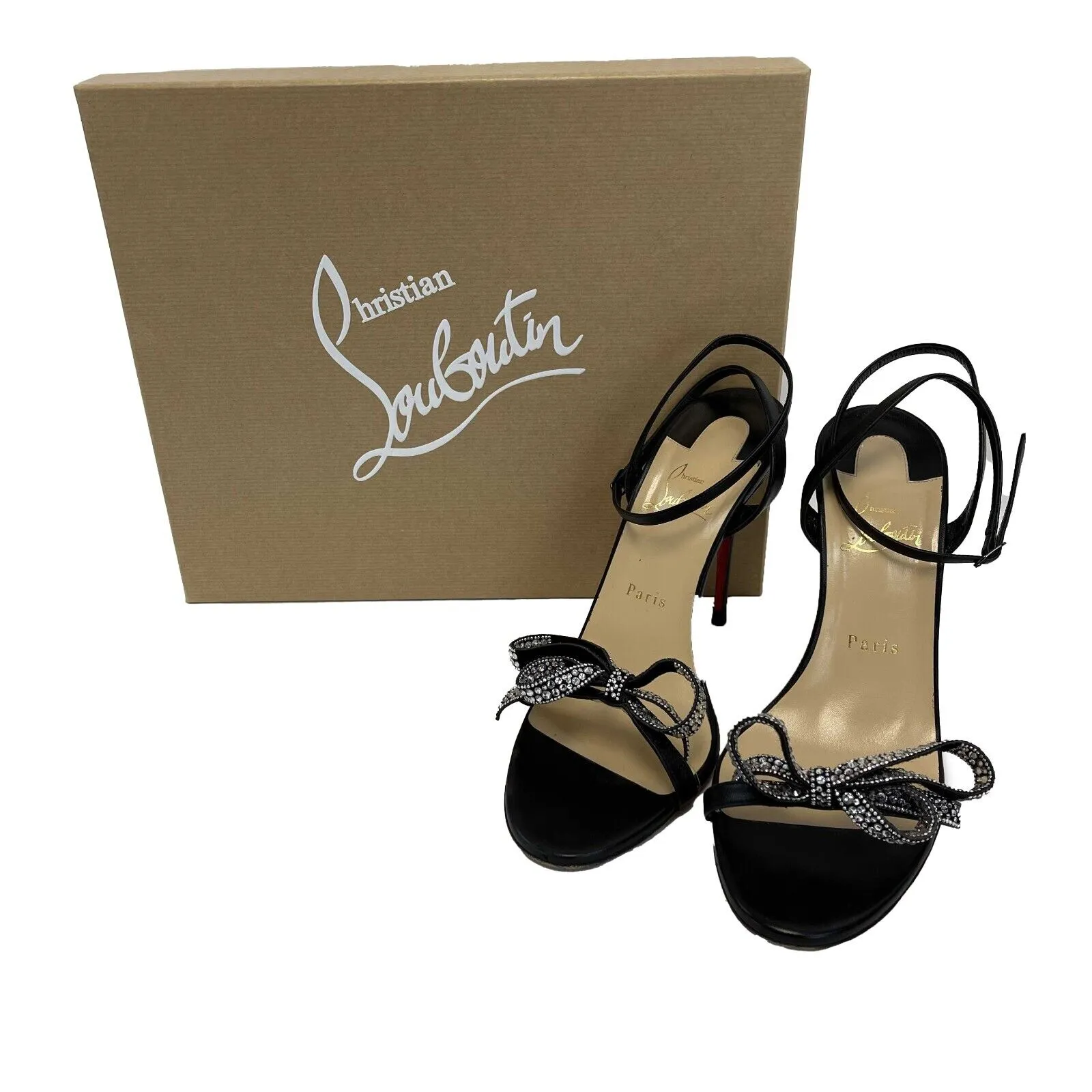 Christian Louboutin - Jewel Queen Detailed Glossed Leather Sandals - 40 US 10