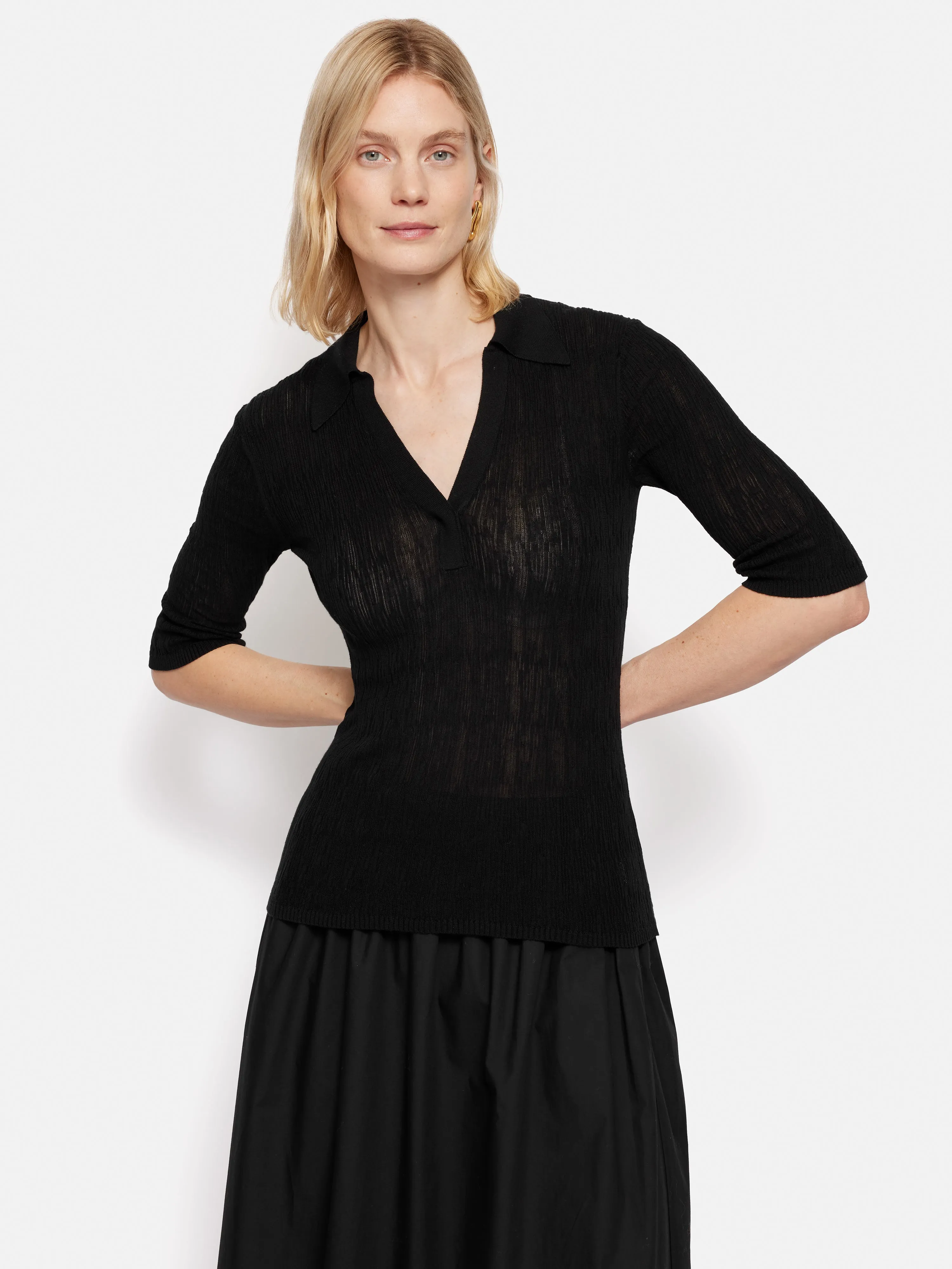 Collar Knitted Top | Black