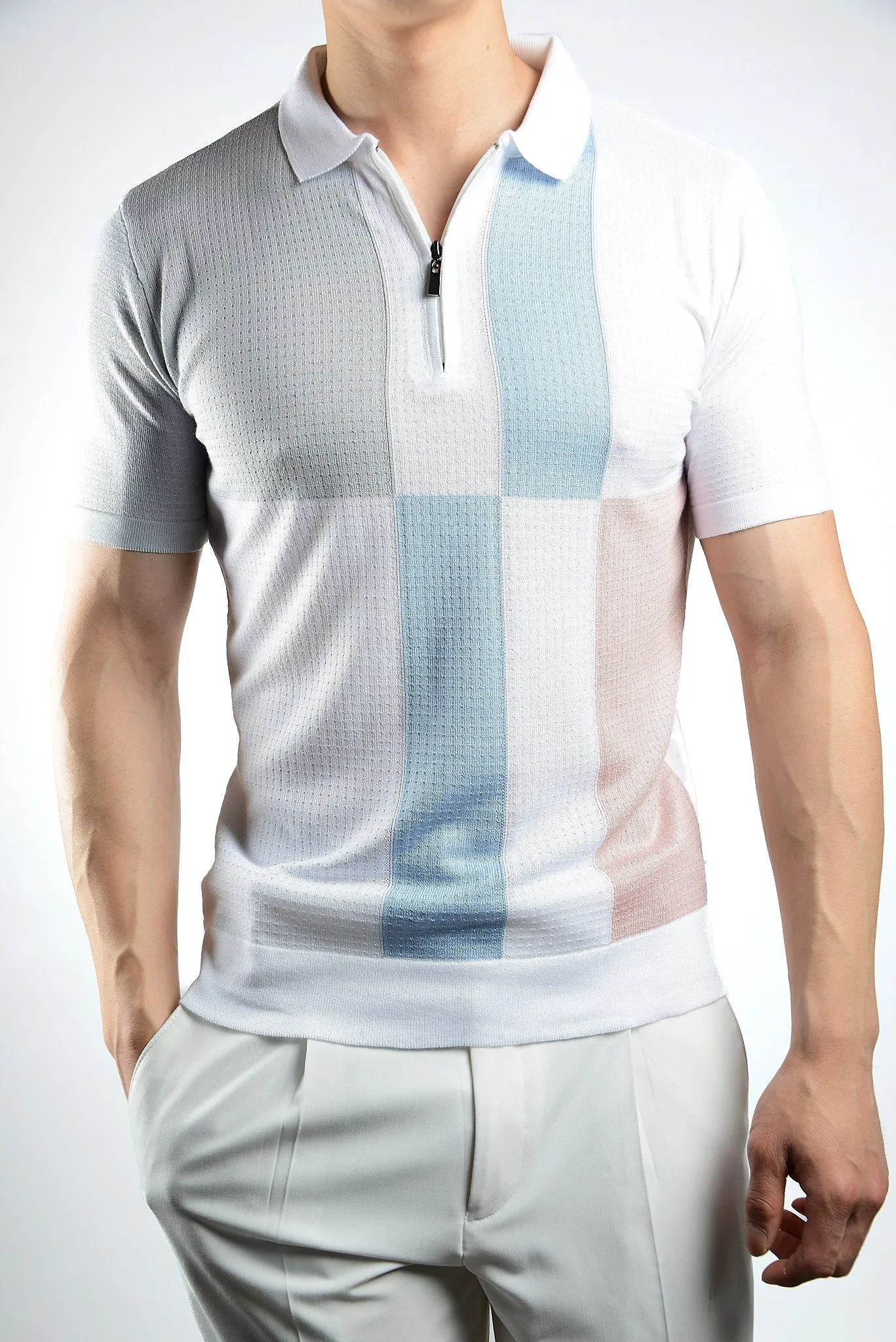 Colorblock Zip Knit Polo