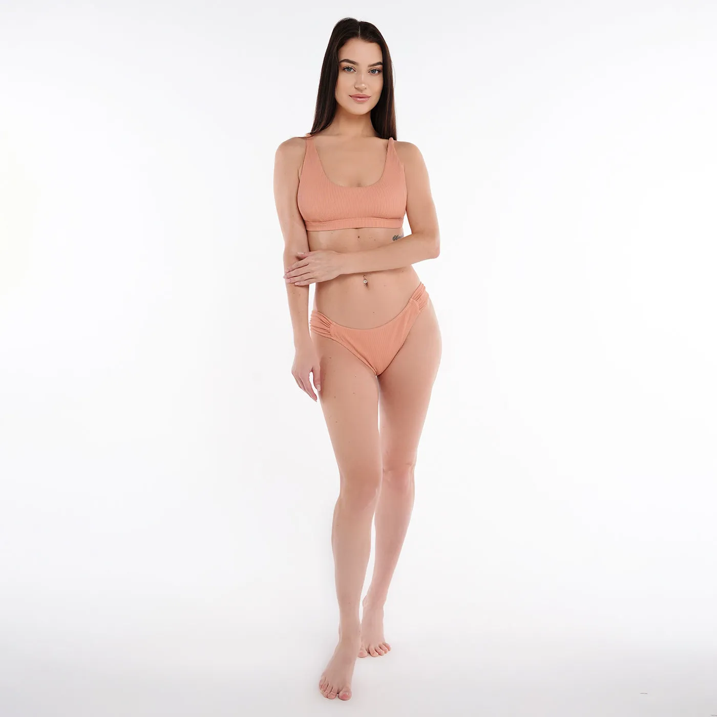 Crete Collection - Ribbed High Waist Band Bikini Bottoms - Blush