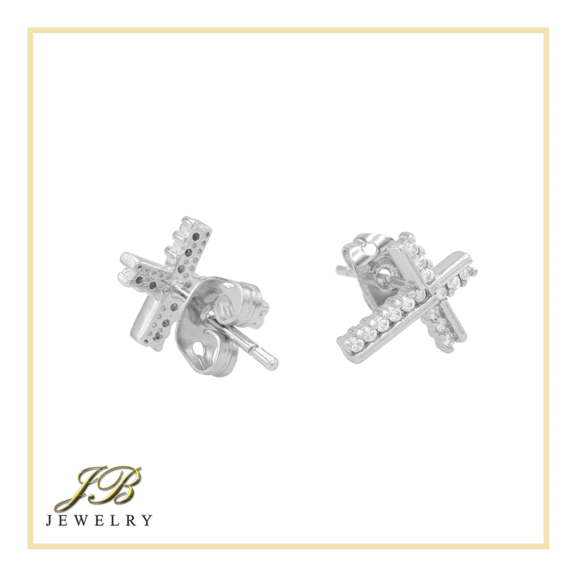 Cross 14K Gold Filled Silver Earrings Cubic Zirconia Hip Hop Studs Ear Piercing Fashion Jewelry Women Men