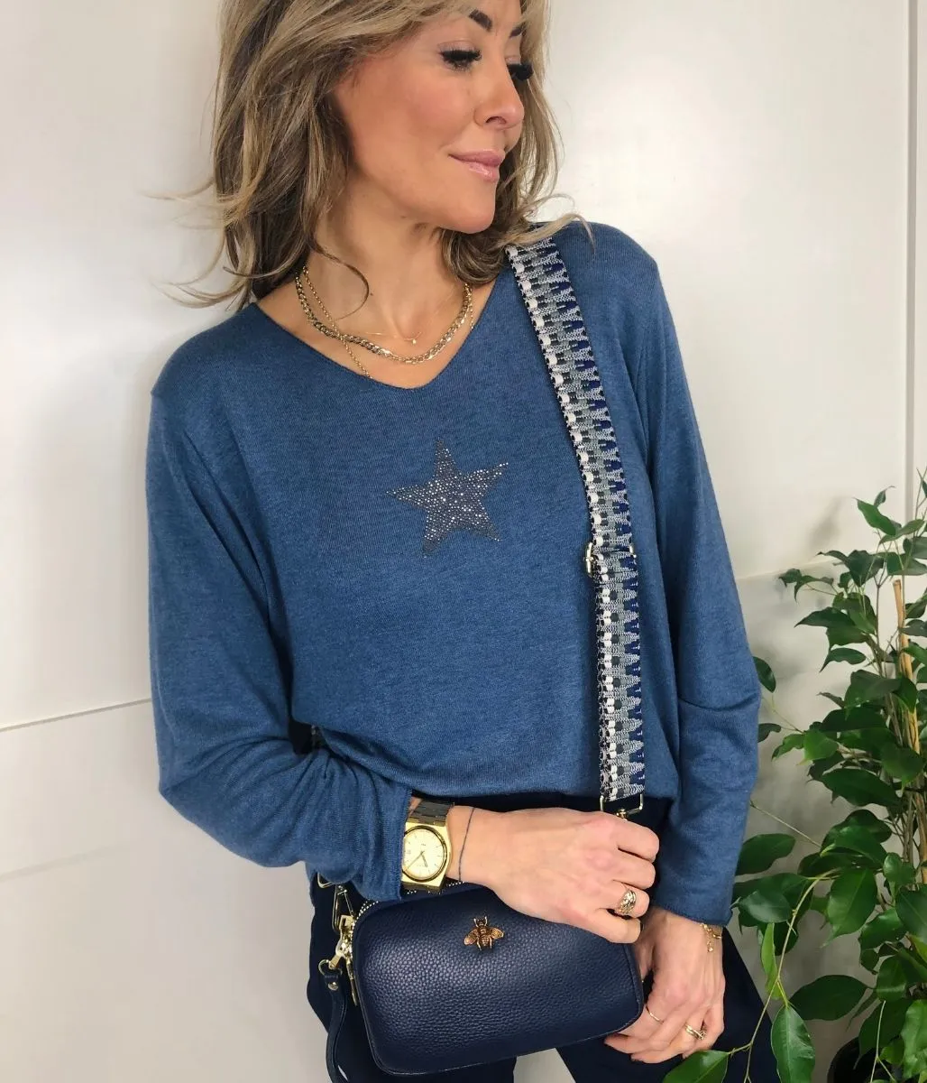 Denim Diamante Star Lightweight Jumper