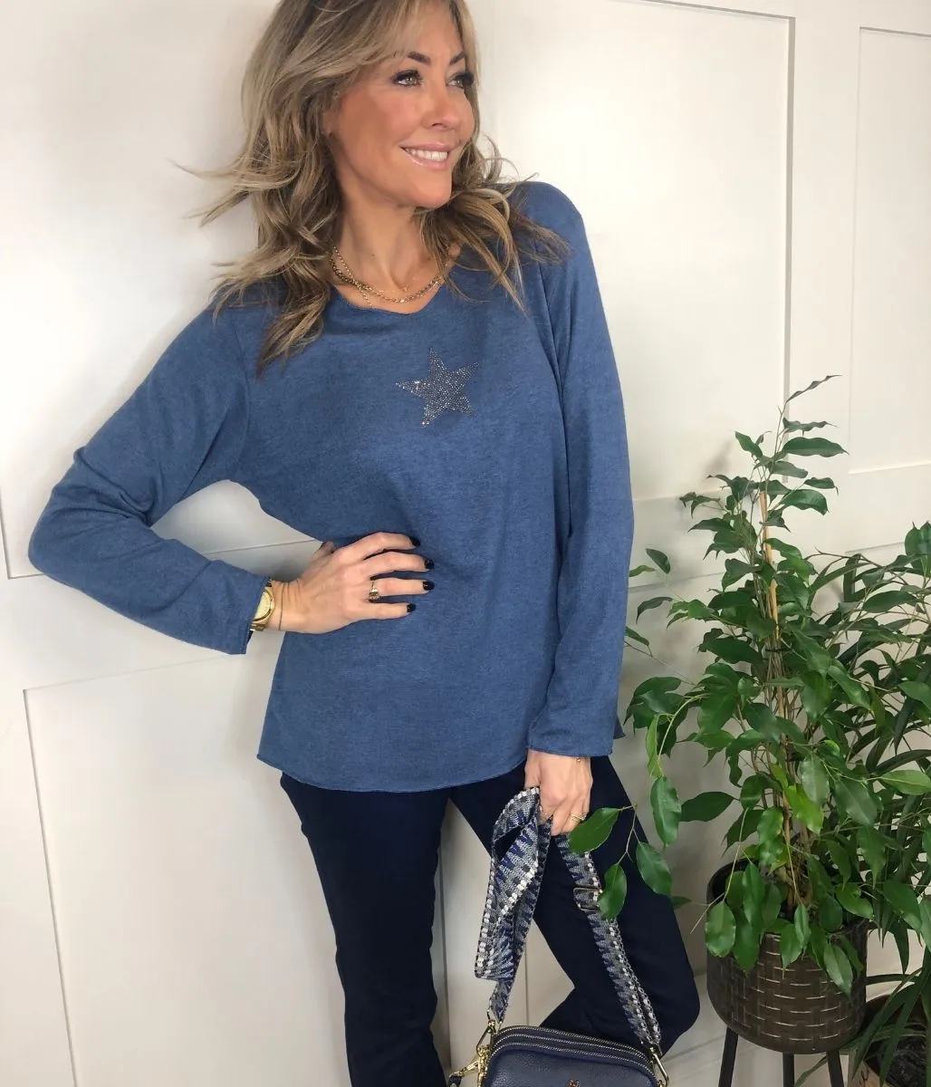 Denim Diamante Star Lightweight Jumper