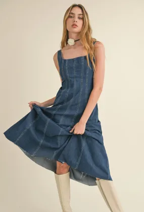 Denim Panel Long Dress